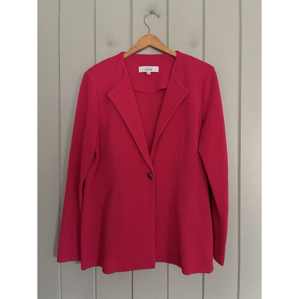 Exclusively Misook Cardigan Blazer XL Ribbed Longline Fuchsia Pink V-Neck